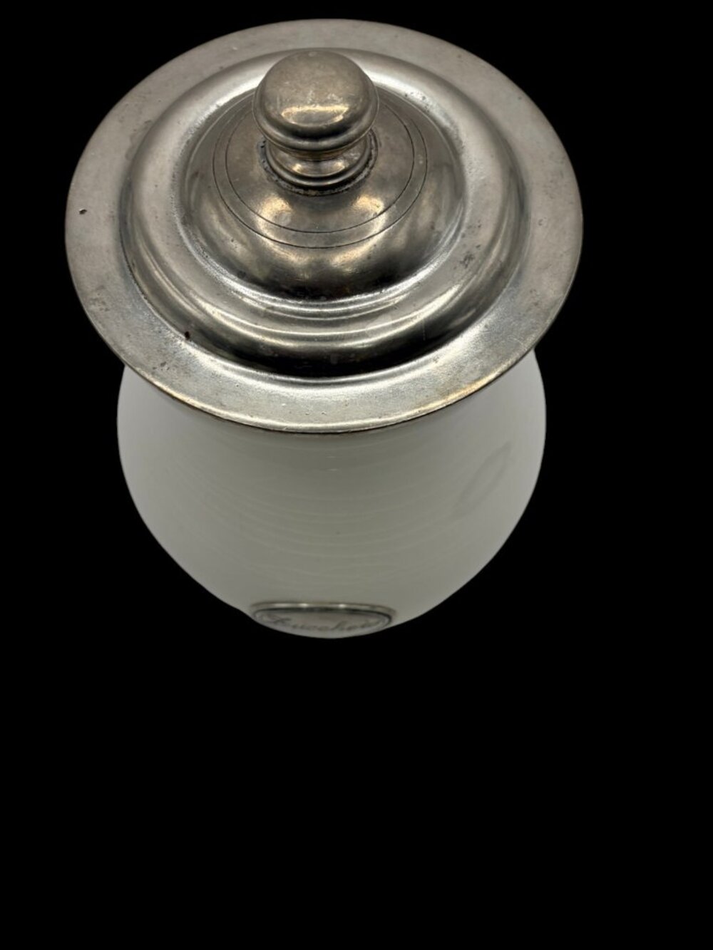 Arte Italica Lucchero White Ceramic Sugar Canister Pewter Lid Made in Italy 9" - Picture 3 of 14